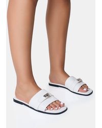 Public Desire - Radiance White Buckle Trim Flat Sandals - Lyst