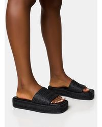 Public Desire - Eclipse Black Raffia Platform Sandals - Lyst