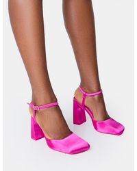 Public Desire - Leighton Pink Satin Slant Toe Block Heels - Lyst