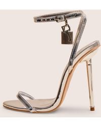 Public Desire - Ti Amo Silver Metallic Pu Padlock Detail Barely There Pointed Toe Stilettos Heels - Lyst