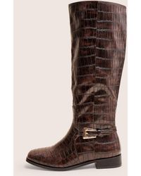 Public Desire - Mackie Brown Croc Buckle Detail Knee High Riding Boot - Lyst