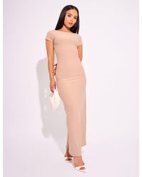 Public Desire - Slinky Open Back Detail Luxe Maxi Dress Stone - Lyst