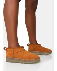 Public Desire - Bambi Tan Faux Suede Ultra Mini Ankle Boots - Lyst