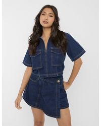 Public Desire - Short Sleeve Denim Boxy Shirt Dark Blue - Lyst