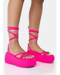 Public Desire - Full Moon Hot Pink Nylon Lace Up Chunky Platform Sandals - Lyst
