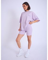 Public Desire - Kaiia Embroidered Bubble Logo Ribbed Cycling Shorts Lilac - Lyst