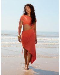 Public Desire - Asymmetric Ruched Side One Shoulder Cut Out Midi Dress Orange - Lyst
