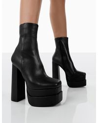 Public Desire - Supine Black Pu Chunky Platform High Heeled Block Ankle Boots - Lyst