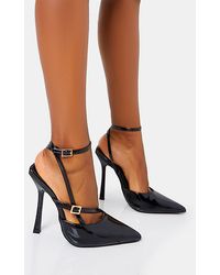 Public Desire - Idol Black Patent Buckle Strappy Detail Stiletto Pointed To Court High Heels - Lyst