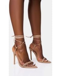 Public Desire - Merlot Nude Lace Up Wrap Around Pointed Toe Stiletto Heels - Lyst