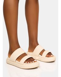 Public Desire - Cierra Cream Double Strap Patterned Platform Sandal - Lyst