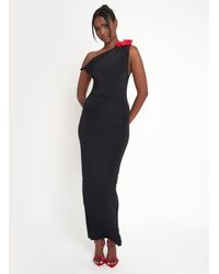 Public Desire - Flower Trim Dropped Shoulder Luxe Slinky Maxi Dress Black - Lyst