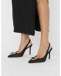 Public Desire - Flint Black Satin Brooch Slingback High Heels - Lyst