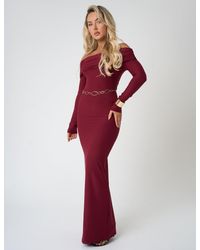 Public Desire - Bardot Luxe Slinky Maxi Dress Burgundy - Lyst