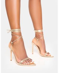 Public Desire - Merlot Metallic Gold Lace Up Wrap Around Pointed Toe Stiletto Heels - Lyst