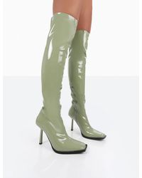 Public Desire Jenine Green Patent Over The Knee Stiletto Heeled Boots