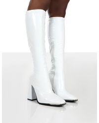 Public Desire - Caryn White Patent Wide Fit Knee High Block Heeled Boots - Lyst
