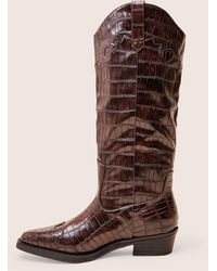 Public Desire - Apollo Brown Croc Flat Western Knee High Boots - Lyst