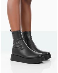 Public Desire - Not Okay Black Pu Chunky Sole Platform Sock Ankle Boots - Lyst