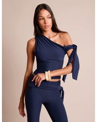 Public Desire - Knot Detail Asymmetric One Shoulder Luxe Slinky Top Navy - Lyst