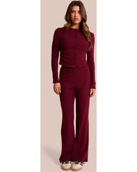 Public Desire - High Waist Rib Wide Leg Trouser Burgundy - Lyst
