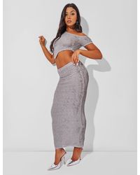 Public Desire - Textured Maxi Skirt Co Ord Grey - Lyst