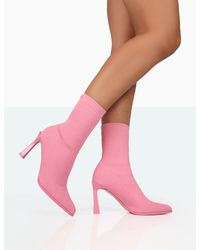 Public Desire - Farah Pink Knitted Pointed Toe Stiletto Heel Ankle Sock Boots - Lyst