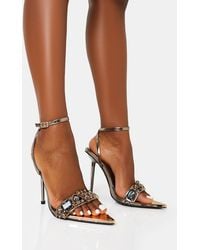 Public Desire - Icicle Pewter Extreme Jeweled Ankle Strap Pointed Toe Stiletto Heels - Lyst