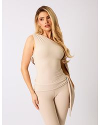Public Desire - Knot Detail Asymmetric One Shoulder Luxe Slinky Top Stone - Lyst