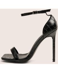 Public Desire - Chaos Black Croc Square Toe Strappy Barely There Stiletto Heels - Lyst