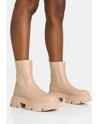 Public Desire - Edgy Taupe Pu Elasticated Ankle Rounded Chunky Sole Ankle Boots - Lyst