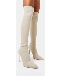 Public Desire - Chateau Off White Knitted Sock Stiletto Over The Knee Pointed Toe Boots - Lyst