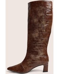Public Desire - Boomer Tan Croc Pointed Toe Knee High Mid Heel Boots - Lyst