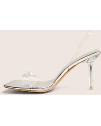 Public Desire - Merge Up Wide Fit Silver Perspex Square Toe Slingback Mid Heels - Lyst