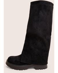 Public Desire - Dusty Black Chunky Sole Faux Suede Fold Over Boots - Lyst