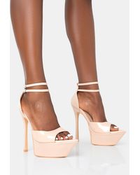 Public Desire - Vortex Nude Patent Platform Barely There Pointed Toe Stiletto Heels - Lyst