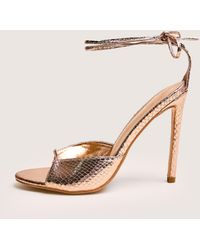 Public Desire - Kalisto Gold Snake Pu Lace Up Round Toe Mid Heels - Lyst