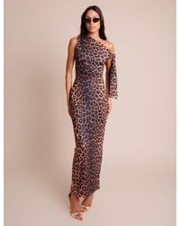 Public Desire - Knot Detail Asymmetric One Shoulder Luxe Slinky Maxi Dress Leopard - Lyst