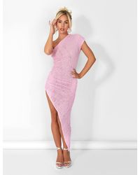 Public Desire - One Shoulder Textured Split Detail Midaxi Dress Pink - Lyst