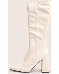 Public Desire - Apology White Pu Knee High Block Heel Boots - Lyst