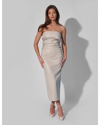 Public Desire - Kaiia Leather Look Ruched Bandeau Midaxi Dress - Lyst