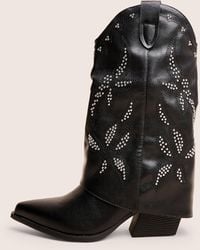 Public Desire - Dixie Black Fold Over Studded Western Ankle Boots - Lyst