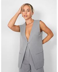 Public Desire - Kaiia Tailored Button Detail Longline Top Co-ord In Grey - Lyst