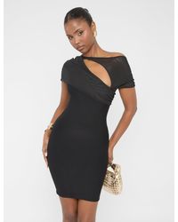 Public Desire - Mesh Sleeve Slinky Cut Out Mini Dress Black - Lyst