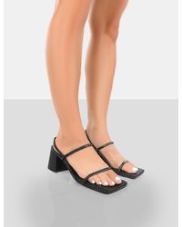 Public Desire - Just Realise Wide Fit Black Pu Strappy Square Toe Mid Block Heeled Sandals - Lyst