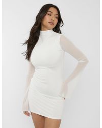 Public Desire - Mesh High Neck Long Sleeve Mini Dress White - Lyst