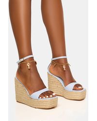 Public Desire - Naya Blue Seashells Anklet Jute Espadrilles Wedge - Lyst