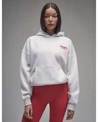Public Desire - Kaiia Running Club Logo Oversized Hoodie Light Grey Marl & Red - Lyst
