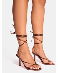 Public Desire - Cameron Bronze Metallic Strappy Toe Post Mid Heels - Lyst