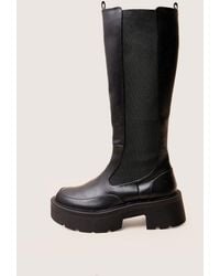 Public Desire - Evergreen Black Knee High Elasticated Detail Chunky Heeled Sole Boots - Lyst